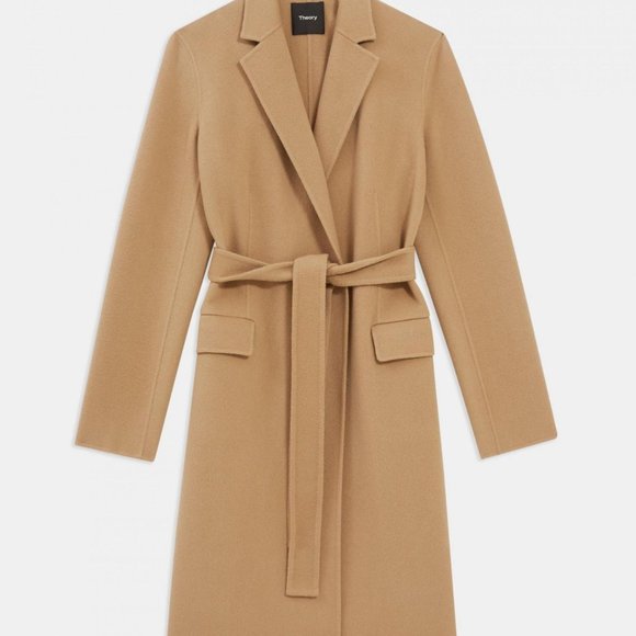 Theory Black Wool Cashmere belted Coat in Black - Picture 2 of 6